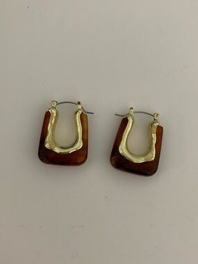 Target Brown Tortoiseshell and Gold Square Hoop Earrings - Women Jewelry
